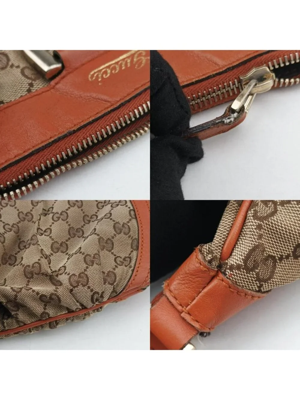 Gucci Abbey Line Orange Brown Canvas Leather Shoulder Bag